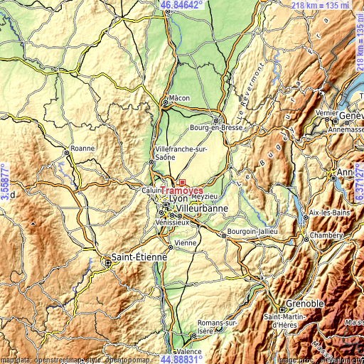 Topographic map of Tramoyes