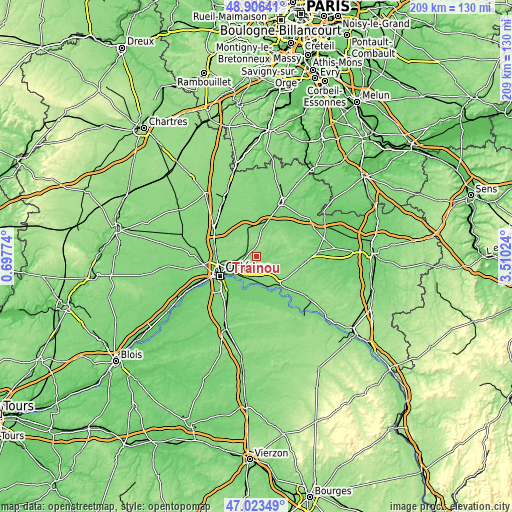 Topographic map of Traînou