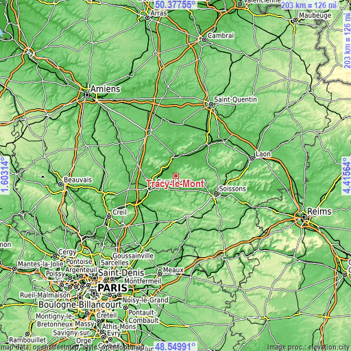 Topographic map of Tracy-le-Mont