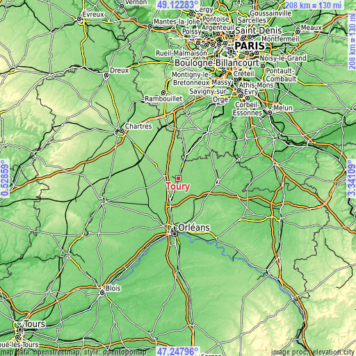 Topographic map of Toury