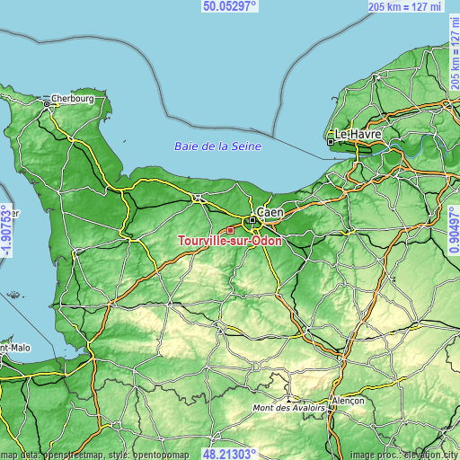 Topographic map of Tourville-sur-Odon