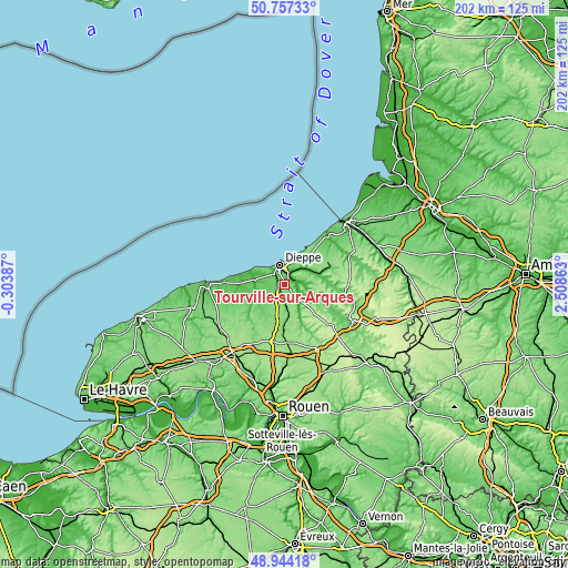 Topographic map of Tourville-sur-Arques