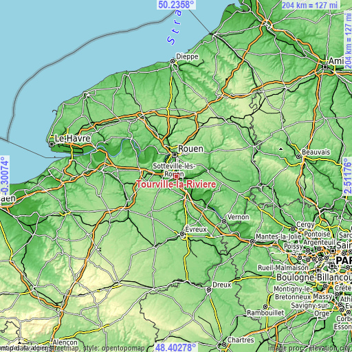 Topographic map of Tourville-la-Rivière