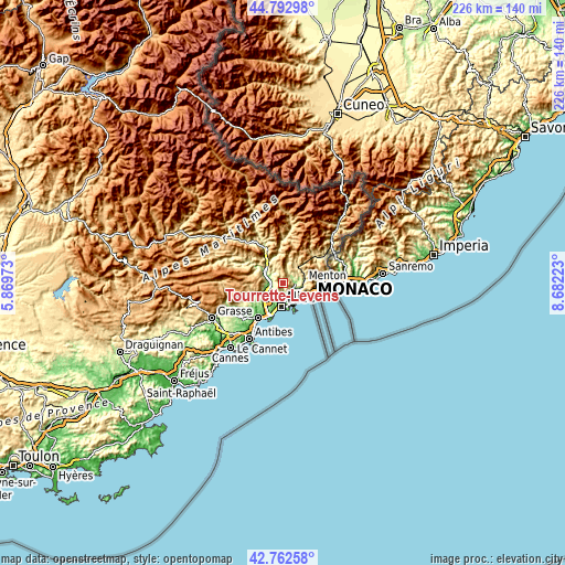 Topographic map of Tourrette-Levens