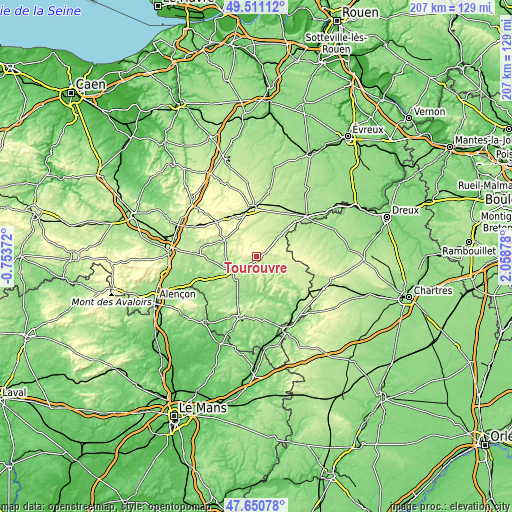 Topographic map of Tourouvre