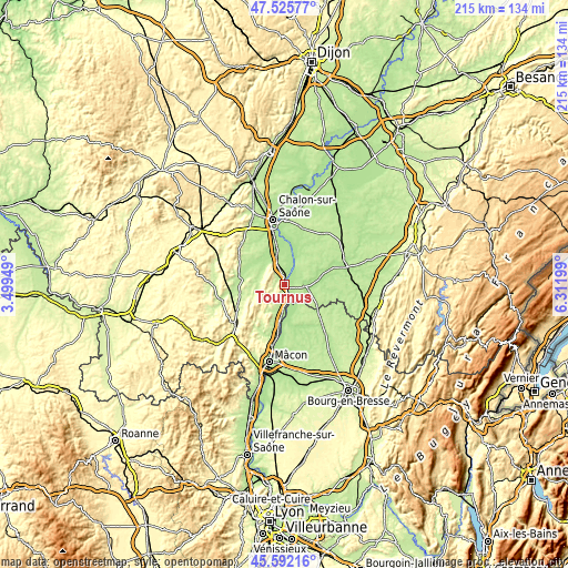 Topographic map of Tournus