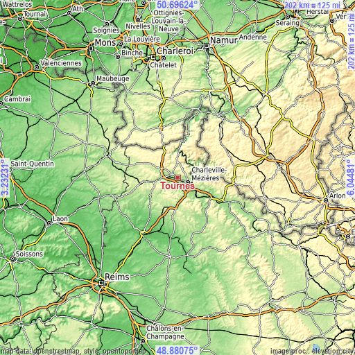 Topographic map of Tournes