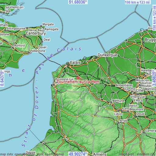 Topographic map of Tournehem-sur-la-Hem