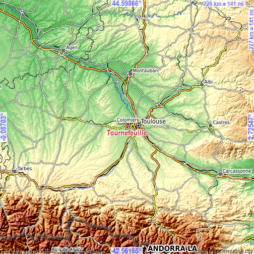 Topographic map of Tournefeuille