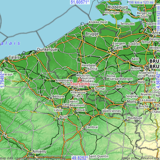 Topographic map of Tourcoing