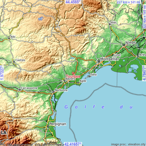 Topographic map of Tourbes