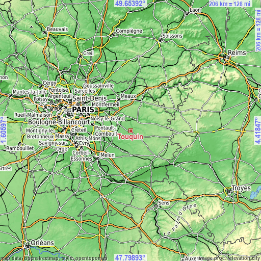 Topographic map of Touquin