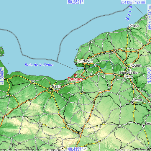 Topographic map of Touques