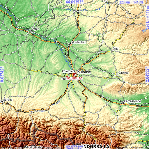 Topographic map of Toulouse