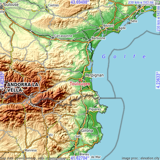 Topographic map of Toulouges