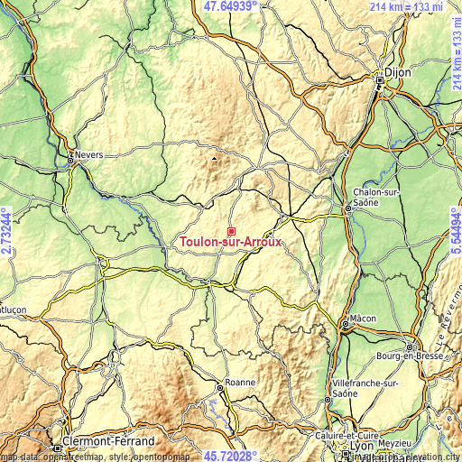 Topographic map of Toulon-sur-Arroux