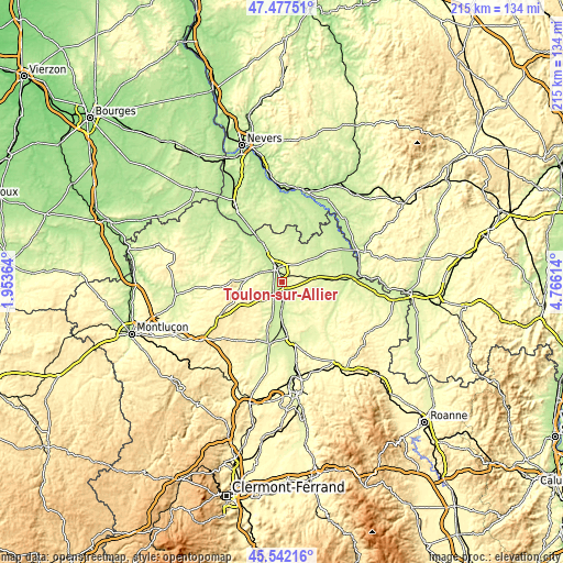 Topographic map of Toulon-sur-Allier