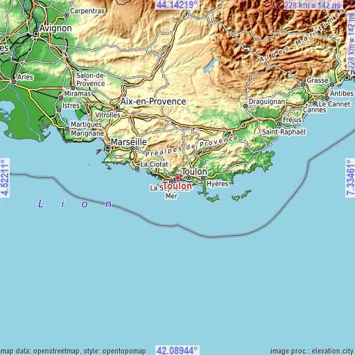 Topographic map of Toulon