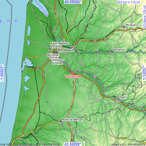 Topographic map of Toulenne