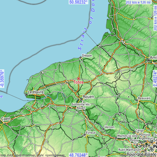 Topographic map of Tôtes