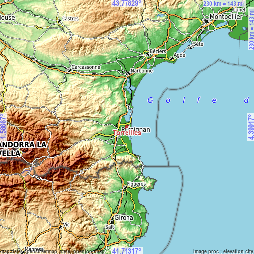 Topographic map of Torreilles