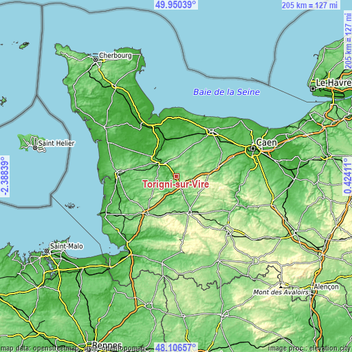 Topographic map of Torigni-sur-Vire