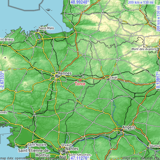 Topographic map of Torcé