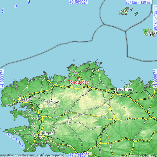 Topographic map of Tonquédec