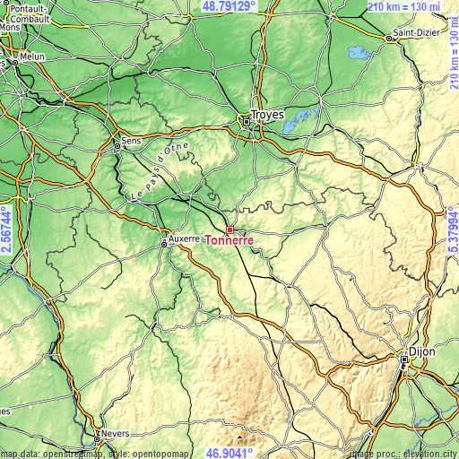 Topographic map of Tonnerre