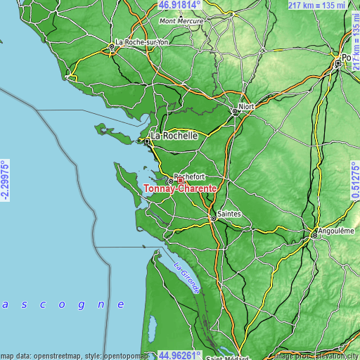 Topographic map of Tonnay-Charente