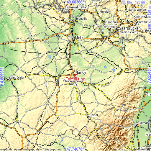 Topographic map of Tomblaine