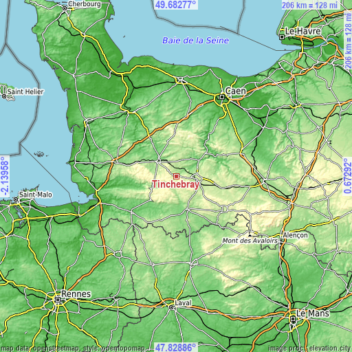 Topographic map of Tinchebray