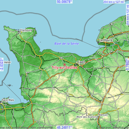 Topographic map of Tilly-sur-Seulles