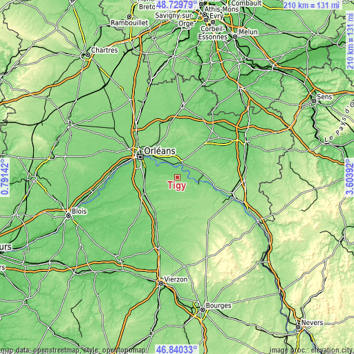 Topographic map of Tigy