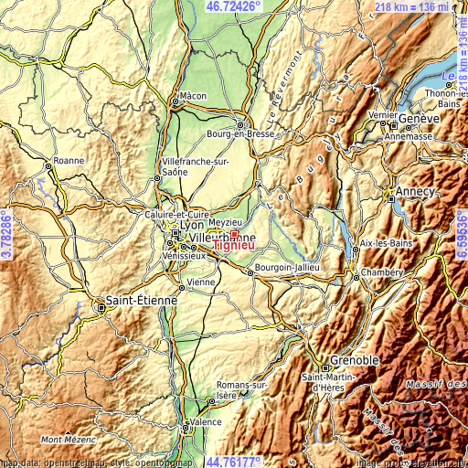 Topographic map of Tignieu