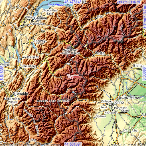 Topographic map of Tignes