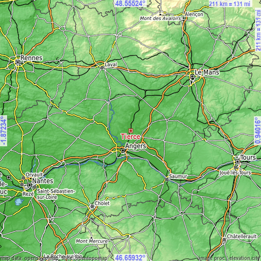 Topographic map of Tiercé