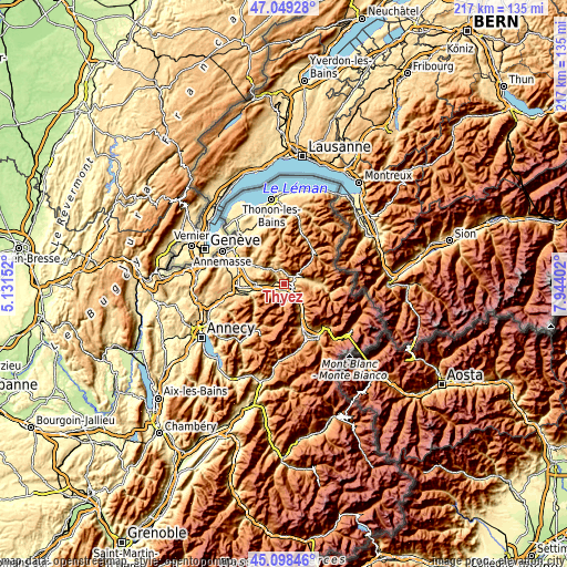 Topographic map of Thyez