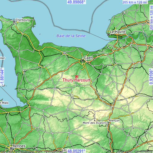 Topographic map of Thury-Harcourt