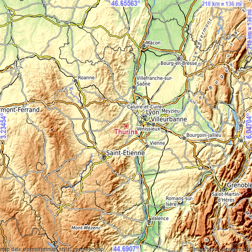 Topographic map of Thurins