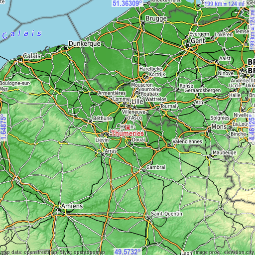 Topographic map of Thumeries