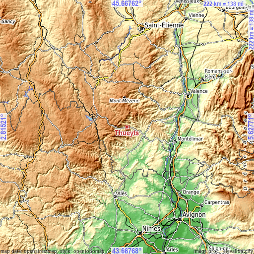 Topographic map of Thueyts