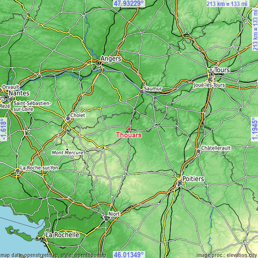 Topographic map of Thouars