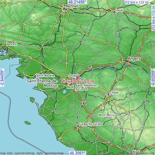 Topographic map of Thouaré-sur-Loire