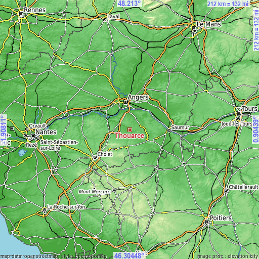 Topographic map of Thouarcé