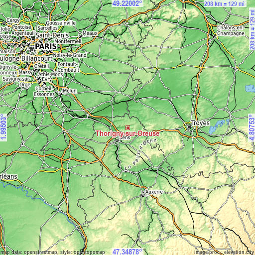 Topographic map of Thorigny-sur-Oreuse