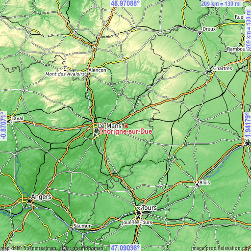 Topographic map of Thorigné-sur-Dué