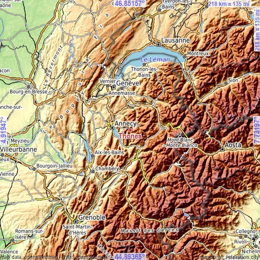 Topographic map of Thônes