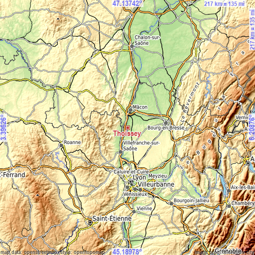 Topographic map of Thoissey