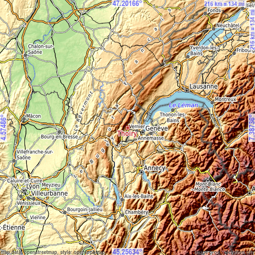 Topographic map of Thoiry